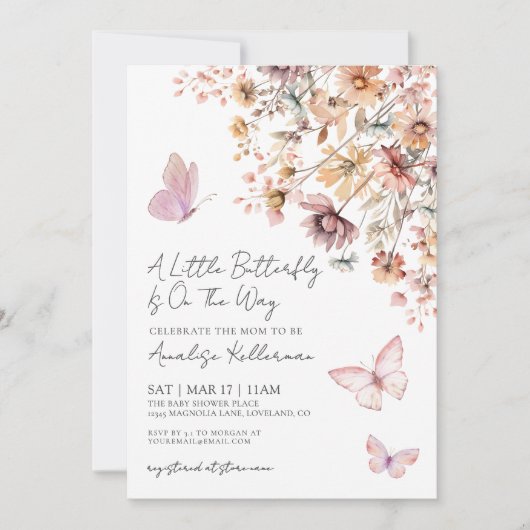 Wildflower vlinder Baby shower Kaart (Voorkant)