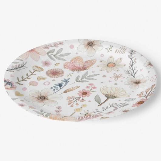 Wildflower vlinder Baby shower Papieren Bordje (Gekanteld)