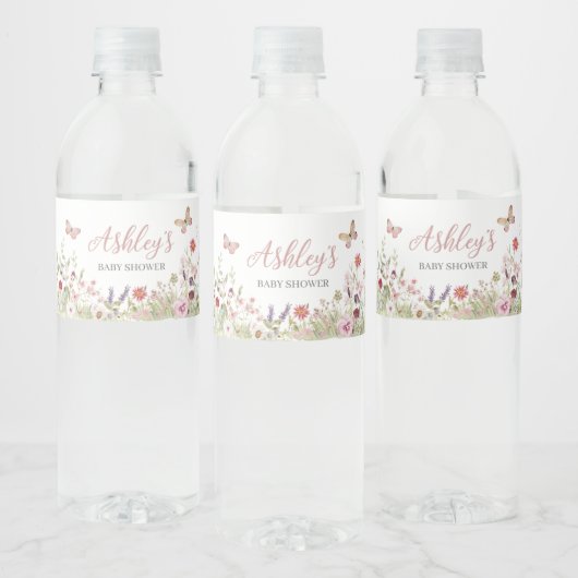 Wildflower vlinder Baby shower Waterfles Etiket (Flessen)