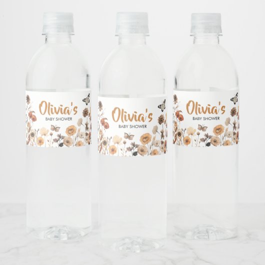 Wildflower vlinder Baby shower Waterfles Etiket (Flessen)