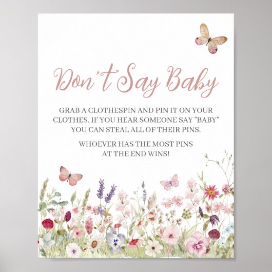 Wildflower vlinder Baby shower zeg niet Baby Poster (Voorkant)