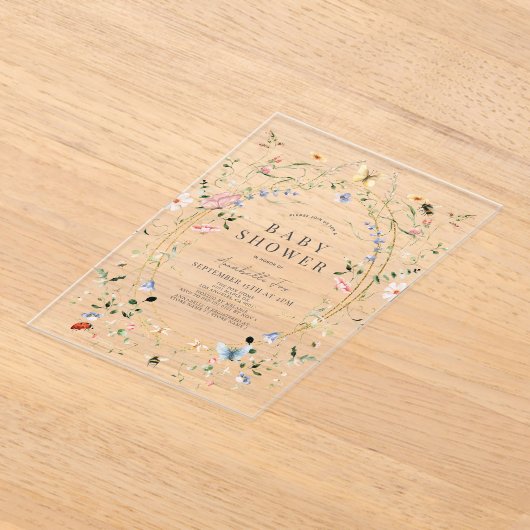 Wildflower vlinder bij Waterverf Baby shower Acryl Uitnodigingen (Laagn)