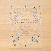 Wildflower vlinder bij Waterverf Baby shower Acryl Uitnodigingen (Voorkant)