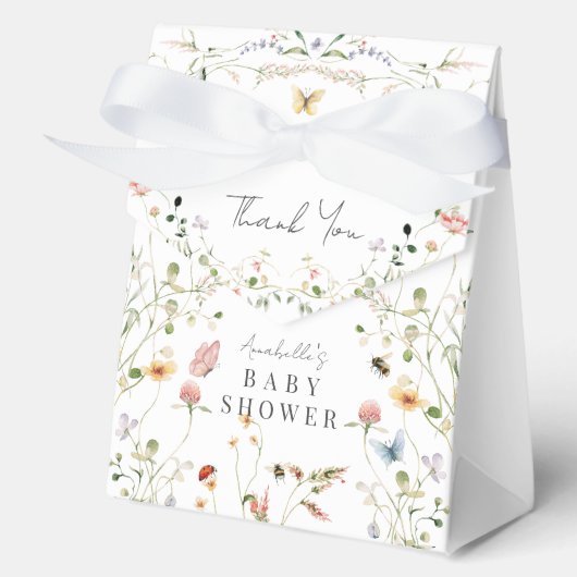 Wildflower vlinder bij Waterverf Baby shower Bedankdoosjes (Voorkant)