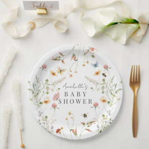 Wildflower vlinder bij Waterverf Baby shower Papieren Bordje