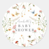 Wildflower vlinder bij Waterverf Baby shower Ronde Sticker (Voorkant)