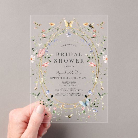 Wildflower vlinder bij Waterverf Vrijgezellenfeest Acryl Uitnodigingen (Insitu (Draagbaar))