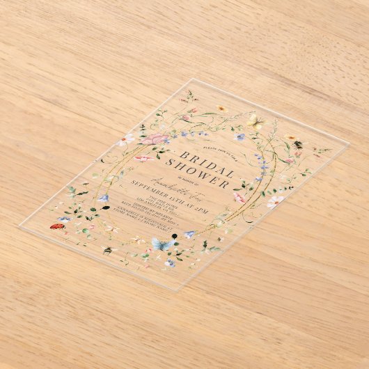 Wildflower vlinder bij Waterverf Vrijgezellenfeest Acryl Uitnodigingen (Laagn)