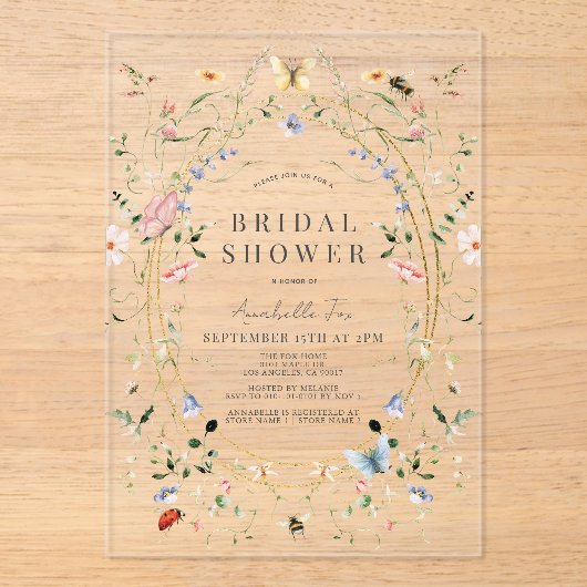 Wildflower vlinder bij Waterverf Vrijgezellenfeest Acryl Uitnodigingen (Voorkant)