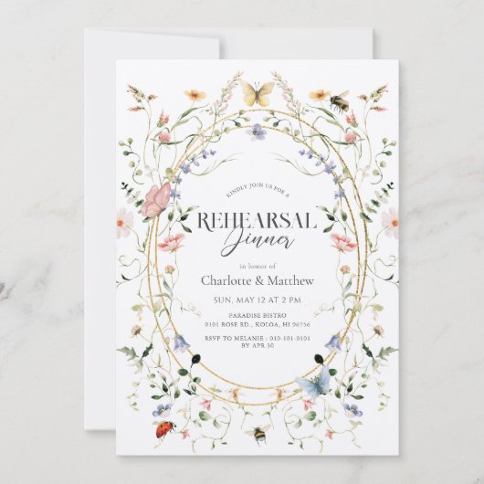 Wildflower vlinder bijenrepetitie diner kaart (Voorkant)