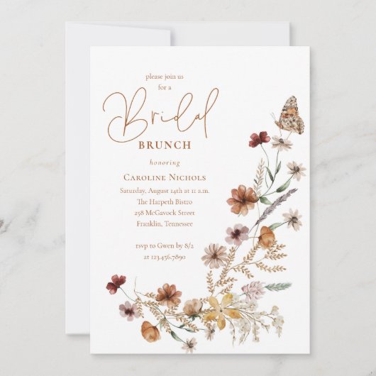 Wildflower vlinder bloemenbruids brunch kaart (Voorkant)