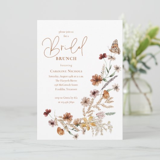 Wildflower vlinder bloemenbruids brunch kaart (Staand voorkant)