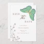 Wildflower & vlinder bruiloft Bewaar de datum Kaart (Voorkant / Achterkant)