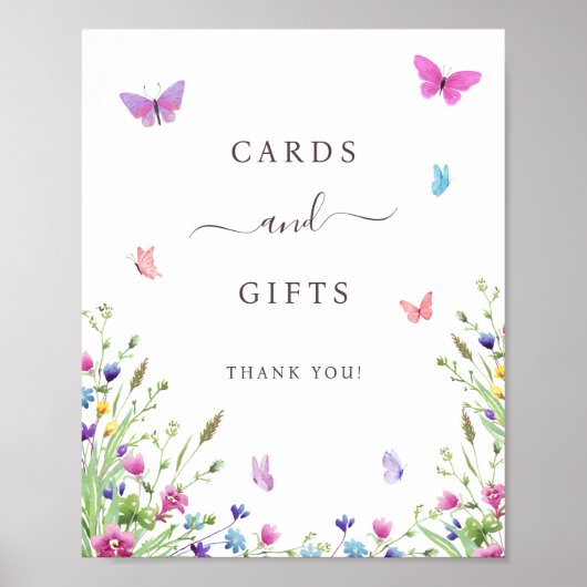 Wildflower vlinder geschenken en Kaarten teken Poster (Voorkant)