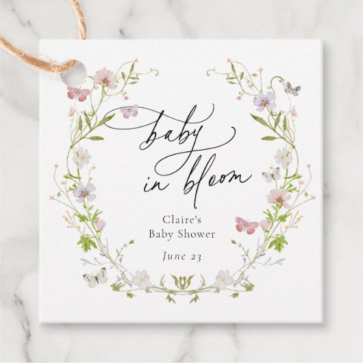 Wildflower vlinder krans Baby in Bloom Bedankjes Labels (Voorkant)