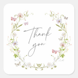 Wildflower vlinder krans dank u vierkante sticker
