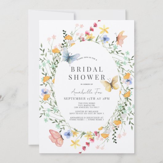 Wildflower & vlinder krans Vrijgezellenfeest Kaart (Voorkant)