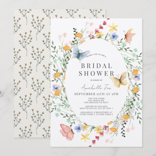 Wildflower & vlinder krans Vrijgezellenfeest Kaart (Voorkant / Achterkant)