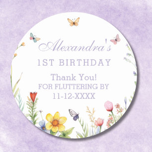 Wildflower Vlinder Meisje 1e Verjaardag Bedankt Ronde Sticker