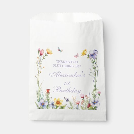 Wildflower vlinder meisje 1e verjaardag bedankzakje (Voorkant)