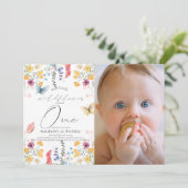 Wildflower vlinder meisje 1e verjaardag foto kaart (Staand voorkant)