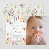 Wildflower vlinder meisje 1e verjaardag foto kaart (Voorkant / Achterkant)