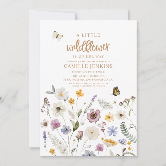 Wildflower vlinder meisje Baby shower Kaart (Voorkant)