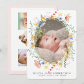 Wildflower vlinder meisje foto geboorte aankondigi kaart (Voorkant / Achterkant)