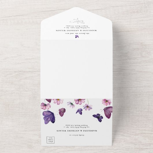 Wildflower vlinder romantische tuin party bruiloft all in one uitnodiging (Buitenkant)