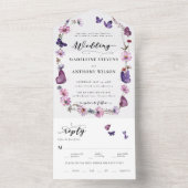 Wildflower vlinder romantische tuin party bruiloft all in one uitnodiging (Binnen)