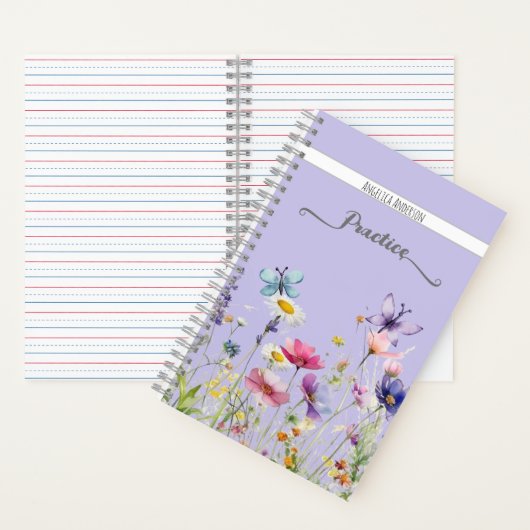 Wildflower vlinder script aangepaste naam Lila Notitieboek (Binnen)