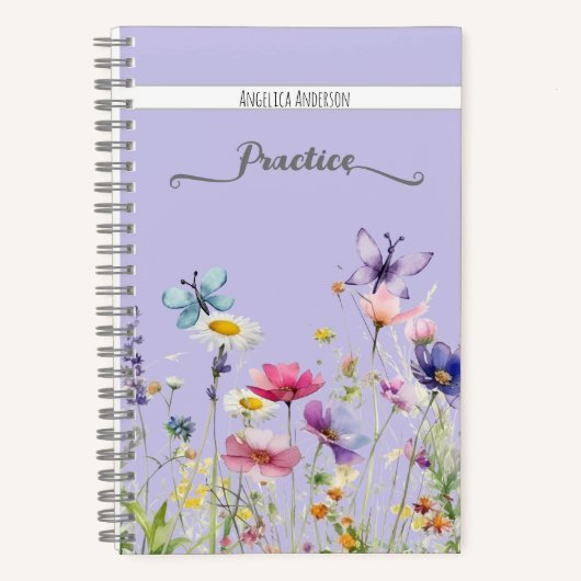 Wildflower vlinder script aangepaste naam Lila Notitieboek (Voorkant)