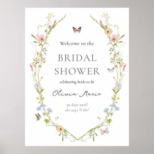 Wildflower vlinder tuin bruids welkomstbord poster (Voorkant)