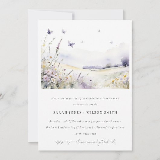 Wildflower vlinder veld bruiloft Jubileum Kaart (Voorkant)
