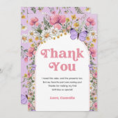 Wildflower vlinder verjaardag dank u bedankkaart (Voorkant / Achterkant)