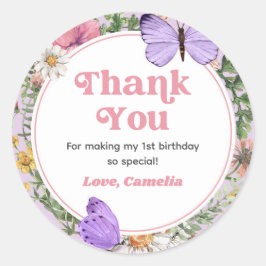 Wildflower vlinder verjaardag dank u ronde sticker
