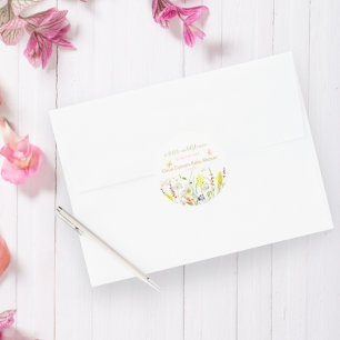 Wildflower vlinder Waterverf Baby shower Ronde Sticker