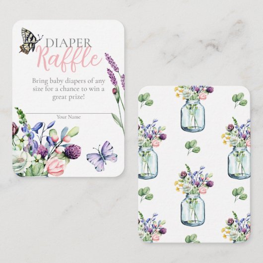 Wildflower vlinderkruik Bohemian luier Raffle Informatiekaartje (Voorkant / Achterkant)