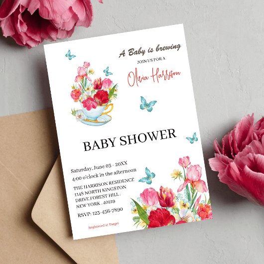  wildflower vlinders Baby shower theekop Kaart