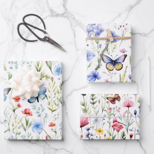 Wildflower Vlinders Baby shower Verjaardag Inpakpapier Vel (Voorkant)