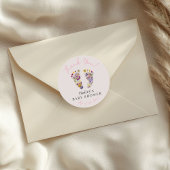 Wildflower Voetafdrukken Roze Baby shower Dank u Ronde Sticker
