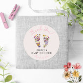 Wildflower Voetafdrukken Roze Baby shower Dank u Ronde Sticker
