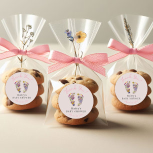 Wildflower Voetafdrukken Roze Baby shower Dank u Ronde Sticker