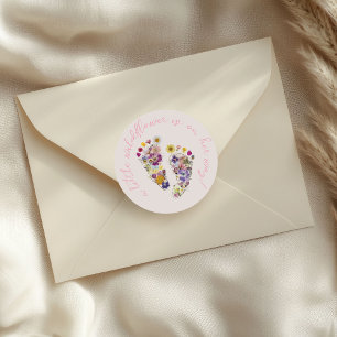 Wildflower Voetafdrukken Roze Meisje Baby shower Ronde Sticker