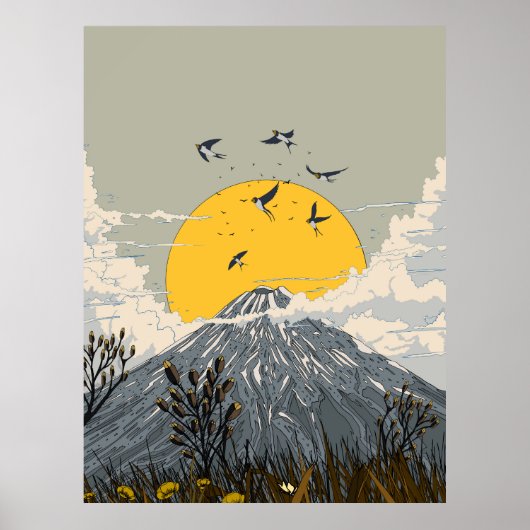 Wildflower Volcano Mountain Poster (Voorkant)