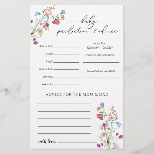 Wildflower voorspellingen spel flyer (Voorkant)