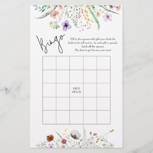 Wildflower Vrijgezellenfeest Bingo spel (Voorkant)