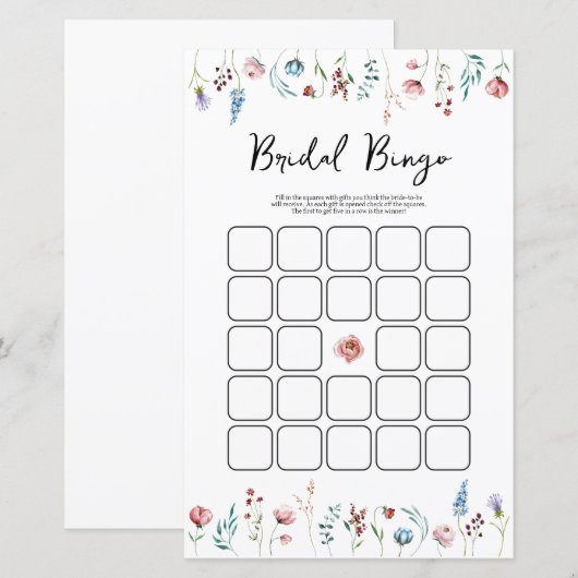 Wildflower vrijgezellenfeest bingogame (Voorkant / Achterkant)