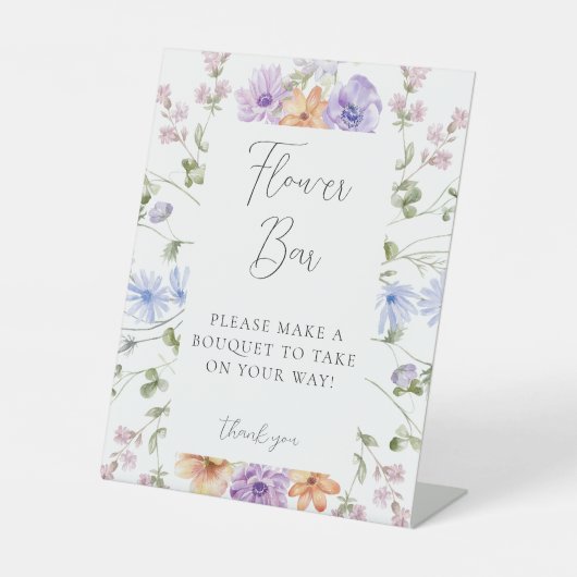 Wildflower Vrijgezellenfeest Bloem Bar Teken Reclamebord Met Voetstuk (Voorkant)