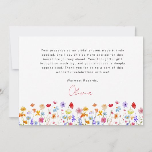 Wildflower Vrijgezellenfeest bloementuin Dank u Bedankkaart (Achterkant)